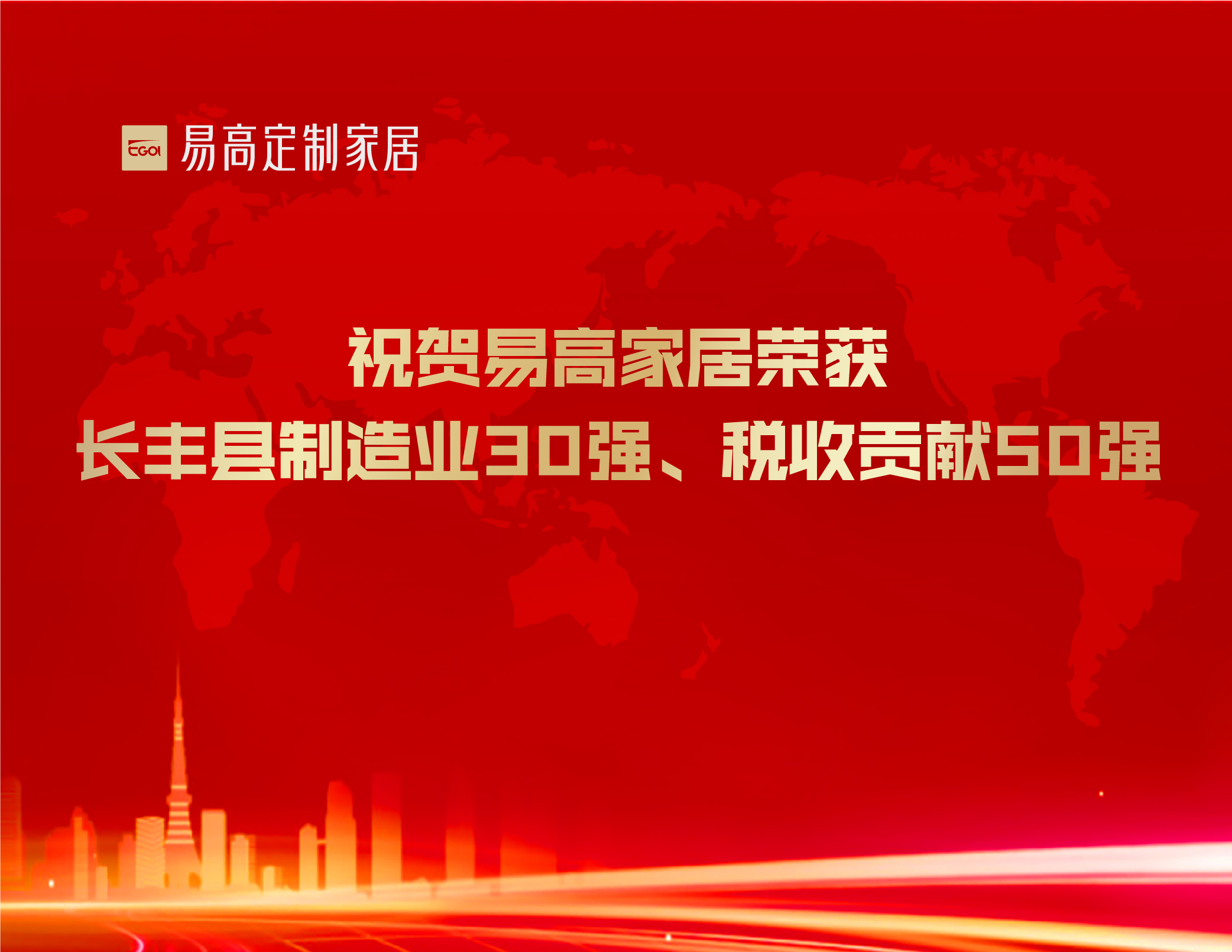  祝賀易高家居榮獲長(zhǎng)豐縣制造業(yè)30強(qiáng)、稅收貢獻(xiàn)50強(qiáng)
